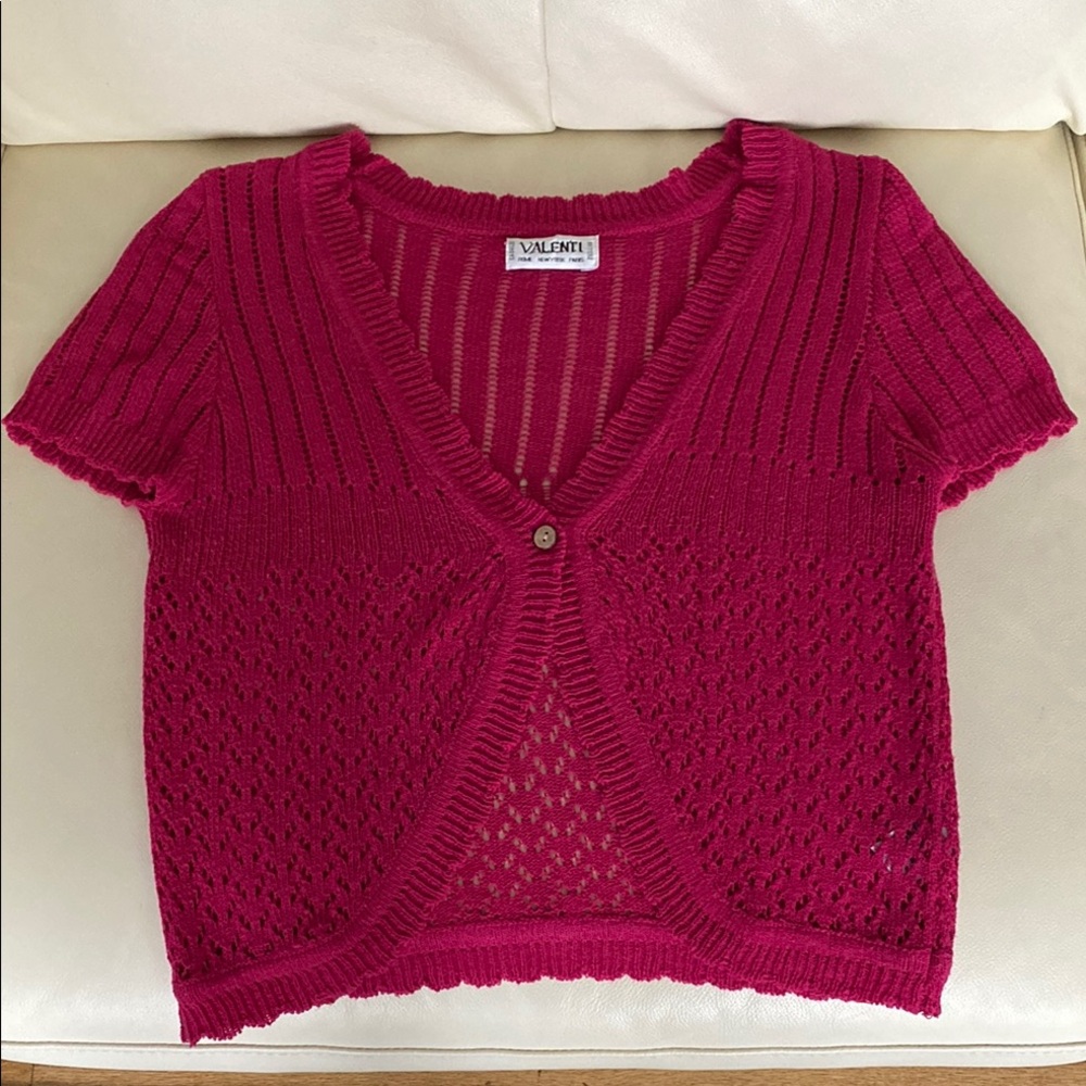 ✨ Bruno Valenti Italian Fuchsia Open-Knit Cropped Cardigan Size L